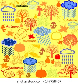 Seamless cute autumn illustration pattern background. Vector Illustration 