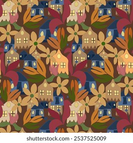 Seamless cute autumn vector pattern