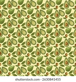 seamless cute avocado pattern with soft yellow background