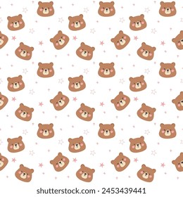 Seamless Cute Baby Bear Innocence face Pattern Perfect for Nurseries and Wildlife Lovers