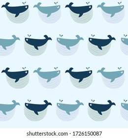 Seamless cute baby whale with blue color, vector illustration