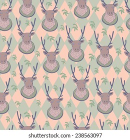 Seamless cute background with deer heads 