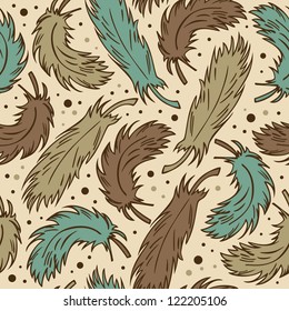 Seamless cute background with plumes. Decorative vintage pattern with feathers