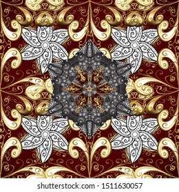 Seamless. Cute background for wrappers and wallpaper, design of fabric, paper. Vector illustration. Art Deco Pattern on white, brown and red colors. Vintage pattern art design.