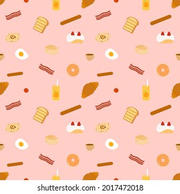 Seamless cute bakery cake and food pattern.breakfast background.vector design.