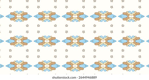 Seamless cute bear and star pattern with playful pastel tones and blue highlights, ideal for children’s designs and baby-themed decor. Includes pattern, cartoon, star, blue, cute.