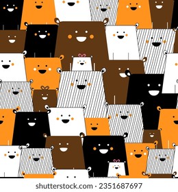 Patrón sin fisuras: Abundancia de osos abstractos multicolores en estilo de dibujos animados lúdicos
