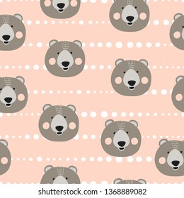 Seamless cute bears pattern. Vector background for kids.