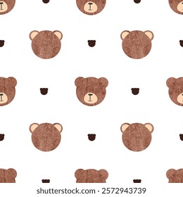 Seamless cute bears pattern. Vector illustration with watercolor bear heads. Childish print