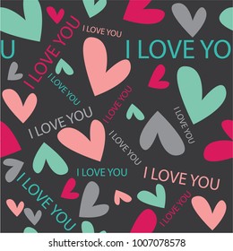 Seamless cute beautiful pattern swatch with colorful pink, blue hearts and #i love you.
Romantic background design for wrapping paper, greeting cards, wedding, birthday, Valentine's Day, mother's day