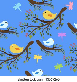 Seamless cute birds background