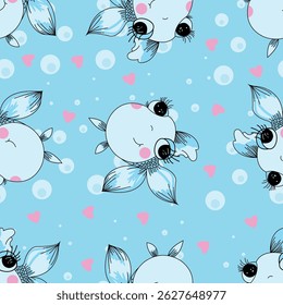 
seamless cute blue fish pattern