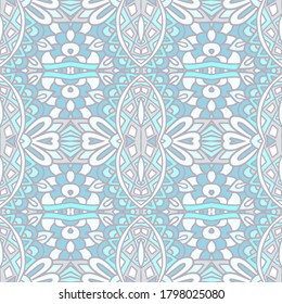 Seamless cute blue pattern vector Ethnic geometric print vintage. Endless background in winter pastel palette