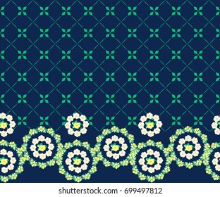Seamless cute border of small flowers. Floral simple  background for textile or book covers, manufacturing, wallpapers, print, gift wrap and scrapbooking. Trendy colors millefleurs.
