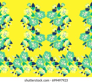 Seamless cute border of small flowers. Floral simple  background for textile or book covers, manufacturing, wallpapers, print, gift wrap and scrapbooking. Trendy colors millefleurs.