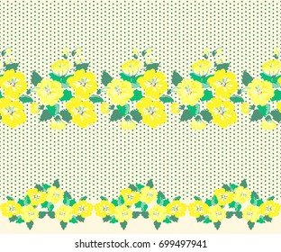Seamless cute border of small flowers. Floral simple  background for textile or book covers, manufacturing, wallpapers, print, gift wrap and scrapbooking. Trendy colors millefleurs.