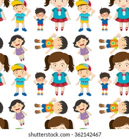 Seamless cute boys and girls illustration