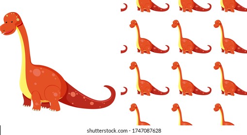 Seamless cute brachiosaurus dinosaur and shadow isolated on white background illustration