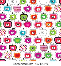 Seamless cute bright colorful retro apple pattern in vector