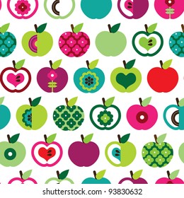 Seamless cute bright colorful retro apple pattern in vector