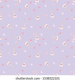 seamless cute bunny with mini heart purple background.cartoon for kid and more.
