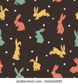Seamless cute bunny pattern. Easter background with rabbits.
