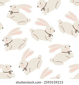 Seamless cute bunny pattern with pastel colors on white background vector illustration