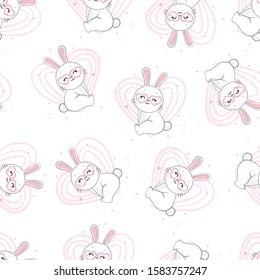 seamless cute bunny pattern vector illustration