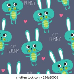 seamless cute bunny pattern vector illustration