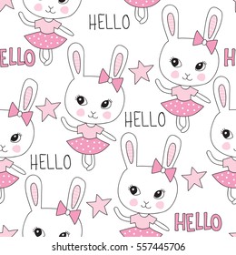 seamless cute bunny pattern vector illustration