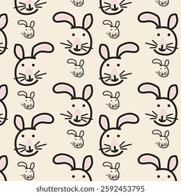 seamless cute bunny rabbit pattern vector illustration