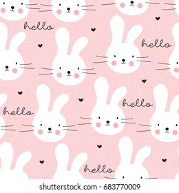 Seamless Cute Bunny Rabbit Pattern Vector Illustration