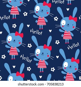seamless cute bunny rabbit pattern vector illustration