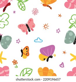 seamless cute butterflies pattern background