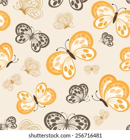 Seamless cute butterflies pattern, vector illustration.