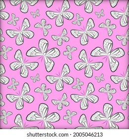  Seamless Cute Butterfly Pattern (Delias eucharis). Butterfly pattern doodle cartoon wallpaper. Repeat pattern background.