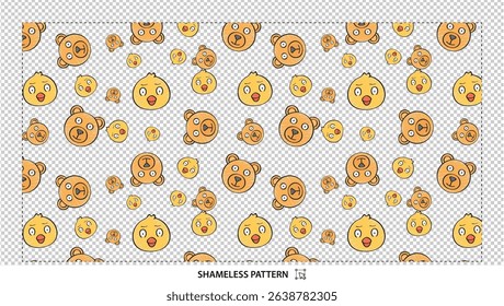 Seamless cute cartoon bear and chick pattern with playful animal illustration on transparent background