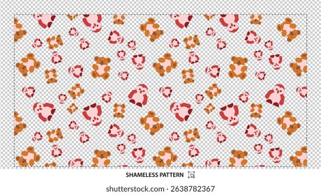 Seamless cute cartoon bear and pig pattern with playful animal faces on transparent background