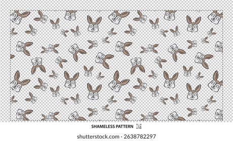 Seamless cute cartoon bunny faces pattern with playful rabbit illustration on transparent background