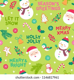 Seamless of cute cartoon character and decorative elements for christmas and new year background Seamless of cute cartoon character and decorative elements for christmas and new year background