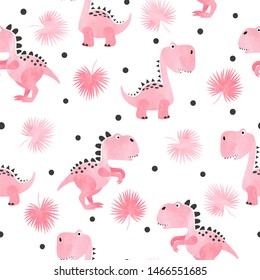 Seamless cute cartoon dinosaurs pattern. Vector dino background for kids.