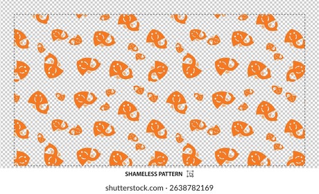 Seamless cute cartoon fish pattern with playful orange marine animals on transparent background