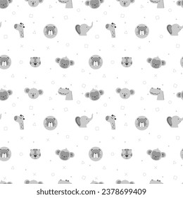 Seamless cute cartoon head animals. Can be used for baby, baby shirt design, fashion print design, fashion graphics, t-shirt