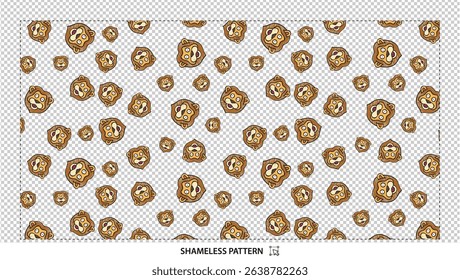 Seamless cute cartoon lion pattern with playful animal illustration on transparent background