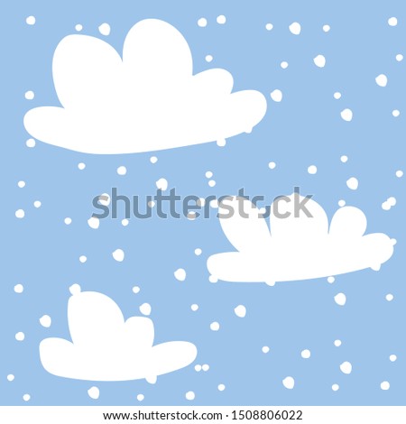 Seamless cute cartoon lovely blue winter sky with clouds and snow, Pastel dream colors. for printing on paper and fabric baby children design, vector illustration