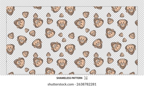 Seamless cute cartoon monkey faces pattern with playful animal illustration on transparent background