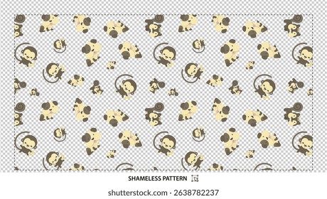 Seamless cute cartoon monkey pattern with playful animal illustration on transparent background