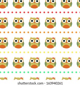 Seamless cute cartoon owls
