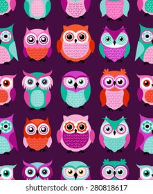 seamless cute cartoon owls birds pattern background