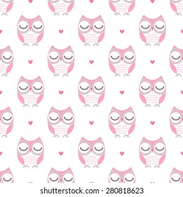 seamless cute cartoon owls birds pattern background